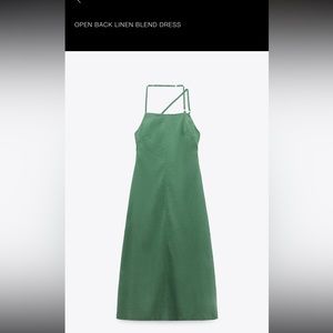 Zara Green Linen-Blend Midi Dress